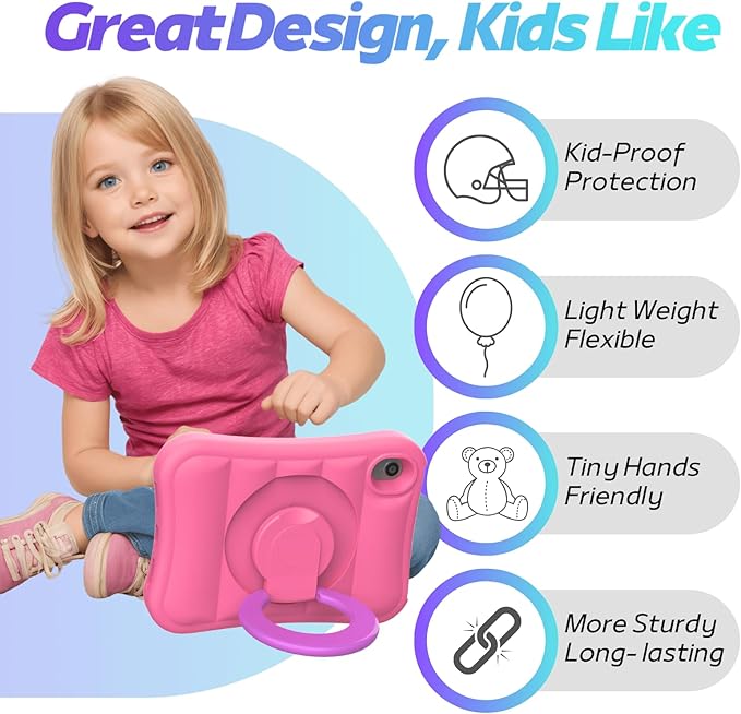 Kids Case for iPad mini 7 (A17 Pro) 2024 / Mini 6th Gen 2021 8.3 inch – Lightweight Flexible Shockproof Rotating Stand Handle Rugged Cover for iPad mini 7th 6 Generation Girls Boys, Pink