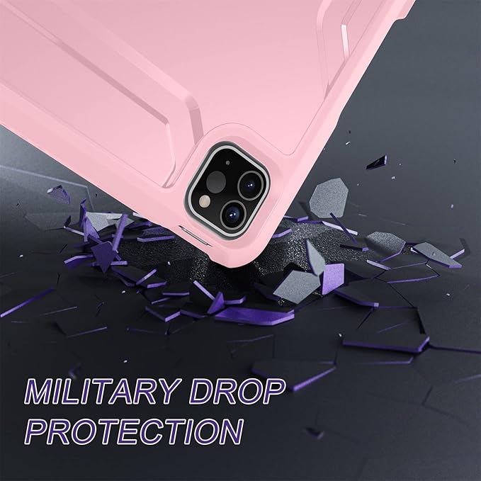 Soke Case for iPad Pro 11 Inch 2022/2021/2020/2018/iPad Air 5th/4th Generation,Built-in Screen Protector - Support 2nd Apple Pencil Charging - Heavy Duty Rugged Protective Kickstand Case - Pink