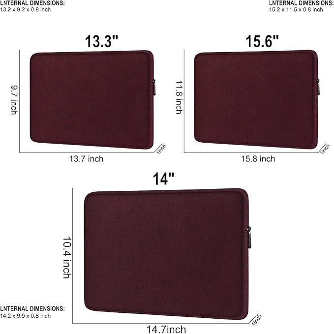 Laptop Sleeve 14 Inch, Shockproof Protective Traveling Computer Cover, Water Resistant Portable Laptop Case Compatible for Lenovo, HP, Dell, Asus, MacBook Air/Pro, Wine Red