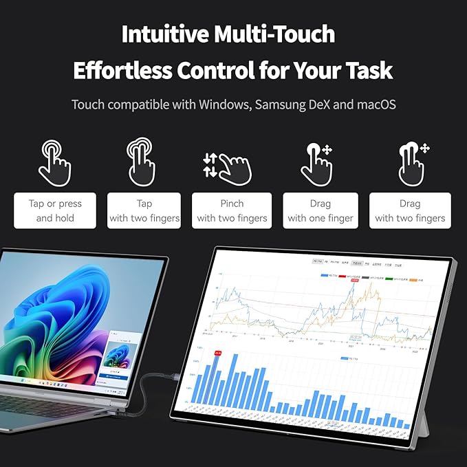 Intehill 16" 2.5K Portable Monitor, Second Laptop Screen Extender for Travel, Touchscreen Monitor for the Demanding Professionals, 120Hz Portable Gaming Monitor with Built-in Stand, T16KB (Silver)