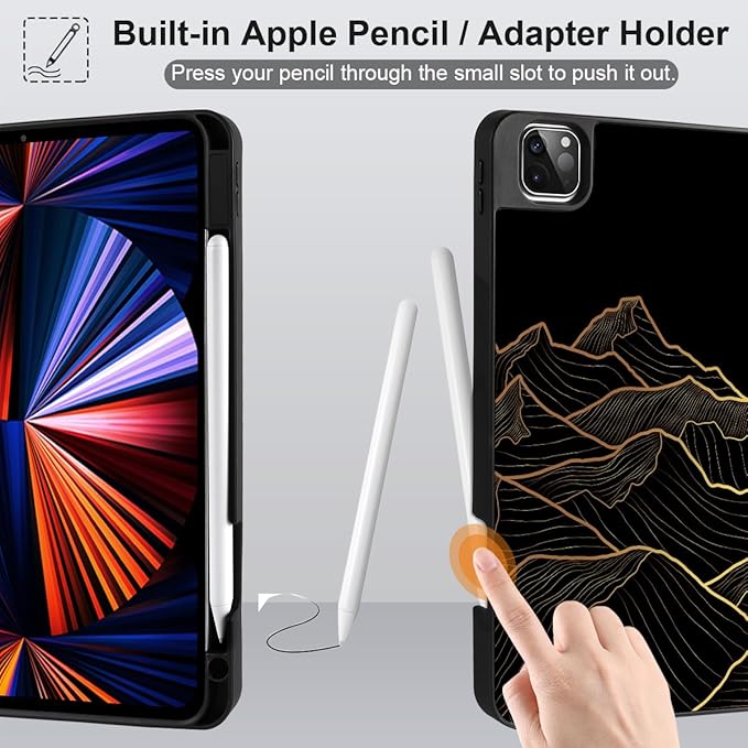 DONGKE Case for iPad Pro 12.9 inch 6th Generation 2022, Built-in Pencil Holder + Trifold Stand + Auto Wake/Sleep + Protective Cover for iPad Pro 12.9 5th/4th/3rd Gen - Golden Mountain