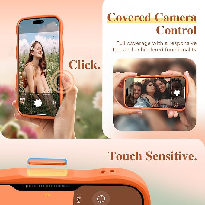 GVIEWIN for iPhone 17 Pro Max Case Compatible with MagSafe [Curly Wave Edge][Full Camera Protection] Floral Translucent Shockproof Magnetic Women Phone Case for 17 Pro Max, Primrose/Orange
