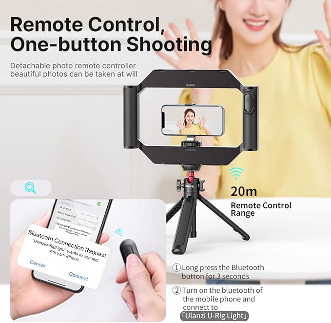 ULANZI Smartphone Video Rig w Light and Remote Control for Videomaker Filming Maker Video grapher, U-Rig Light Handheld Square Ring Light Phone Video Making Stabilizer Grip Cage w Cold Shoe Mount