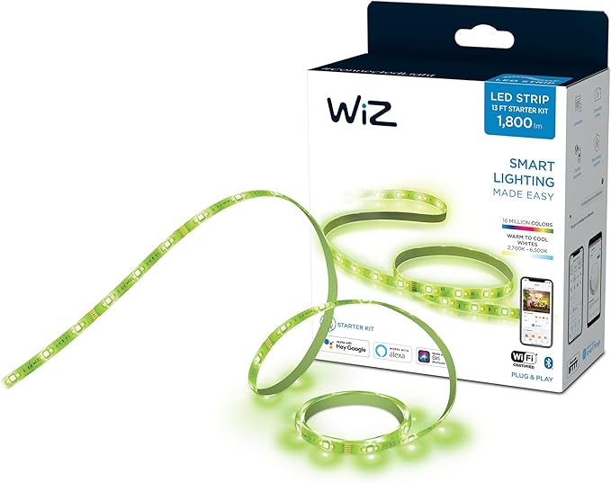 WiZ Connected 13ft LED Light Strip Base Kit + Extension - Flowing Multicolor LED Color-Changing Light Strip For Your Smart Home - Compatible with Alexa and Google Home Assistant