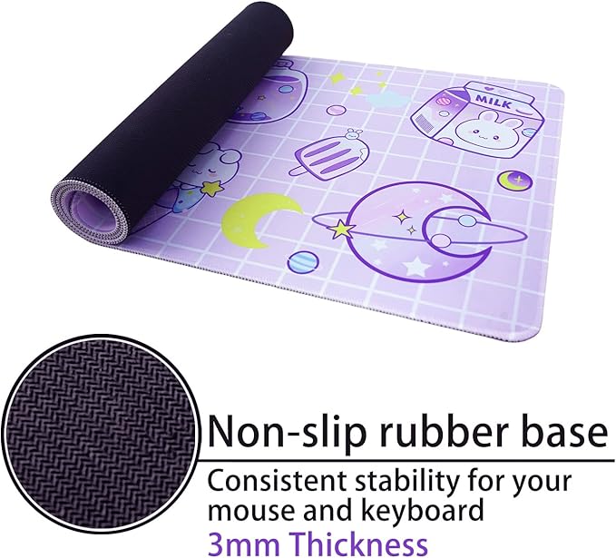 Kawaii Bunny Gaming Mouse Pad for Desk, Extended Large Bunny Rabbit Moon Mouse Pad, Purple Mousepad XL, Long Big Mouse Mat, Kawaii Bunny Decor Stuff Accessories, 31.5 X 11.8 Inch