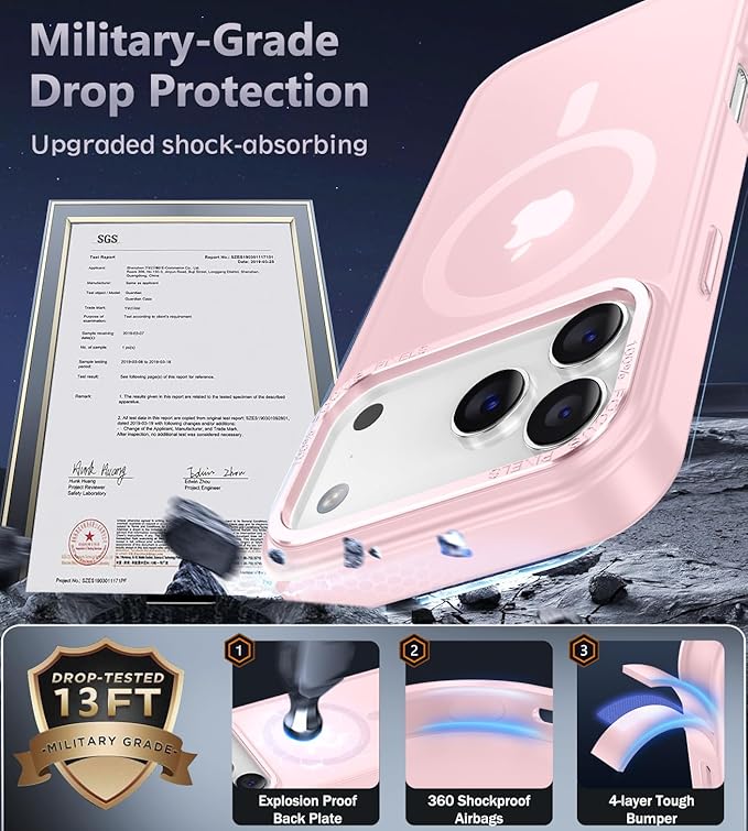 Newfuture Magnetic for iPhone 17 Pro Max Case [Compatible with Magsafe] [Military Grade Drop Protection] Translucent Matte Anti-Scratch Shockproof Protective Phone Cover 6.9 Inch, Pink Sand