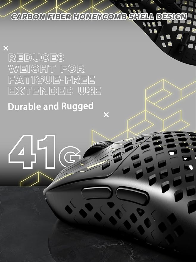 MAMBASNAKE M2 Carbon Fiber Wireless Gaming Mouse, PAW3395PRO 40K DPI, 1K Polling Rate 41g Ultralight Tri-Mode Ergonomic PC Mice, Cloud Driver AI Driver for PC/Mac/Win,Black