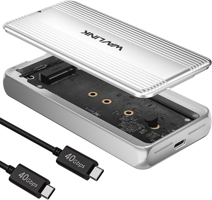WAVLINK 40Gbps M.2 NVMe Enclosure Compatible with MacBook/Mac mini M4/M3/M2/M1, SSD Enclosure for TBT4/TBT3/USB4/USB3.2 and More, Supports 2230/2242/2260/2280 B+M/M-Key PCIe SSD, Built-in Fan Cooling