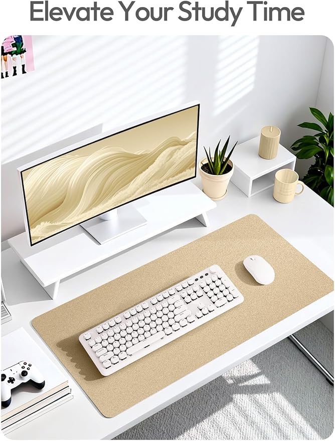 YSAGi Leather Desk Pad Protector, Office Desk Mat, Large Mouse Pad, Non-Slip PU Leather Desk Blotter, Laptop Desk Pad, Waterproof Desk Writing Pad for Office and Home (Gold, 23.6" x 13.8")