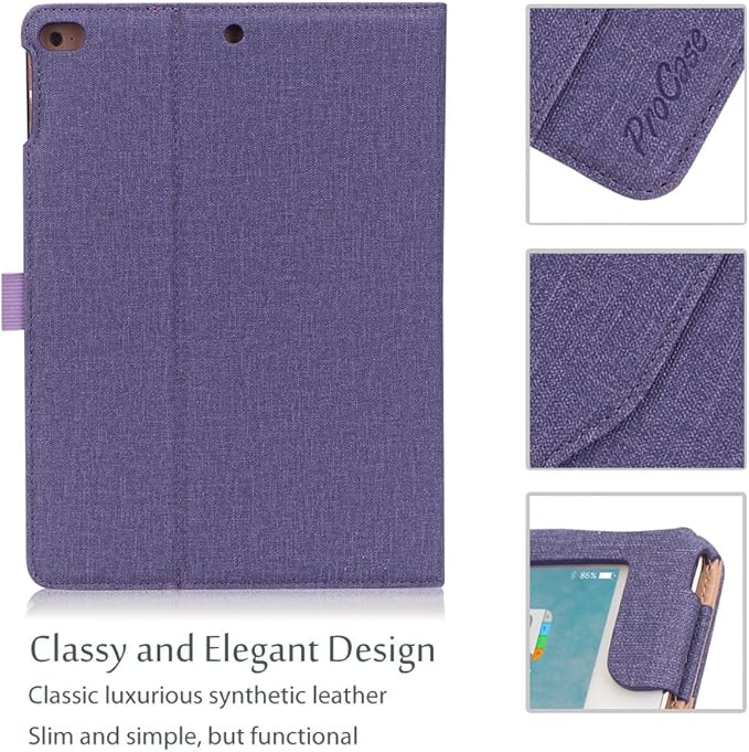 ProCase for iPad 9.7 Inch iPad 6th/5th Generation Case 2018 2017/iPad Air 2/Air 1 Case, Premium Leather Folio Corner Protection Multi-Angle Viewing Stand Cover with Front Pocket Pen Loop -Purple