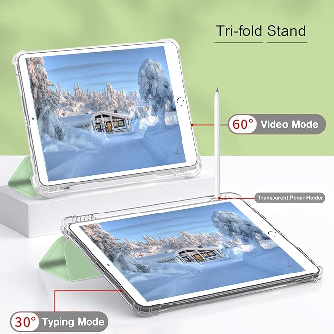 Case for iPad Pro 9.7 Only(Old Model 2016), Lightweight Slim Auto Sleep/Wake Trifold Stand Smart Cover, Soft TPU Frosted Translucent Back Pencil Holder Case for iPad Pro 9.7 Inch, Matcha Green
