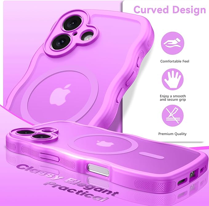 BENTOBEN Magnetic for iPhone 16 Case, Cute Wavy [Full Camera Protection][Compatible with MagSafe] Matte Anti-Slip Bumper Women Girls Boys Protective Cover for iPhone 16 6.1",Berry Purple