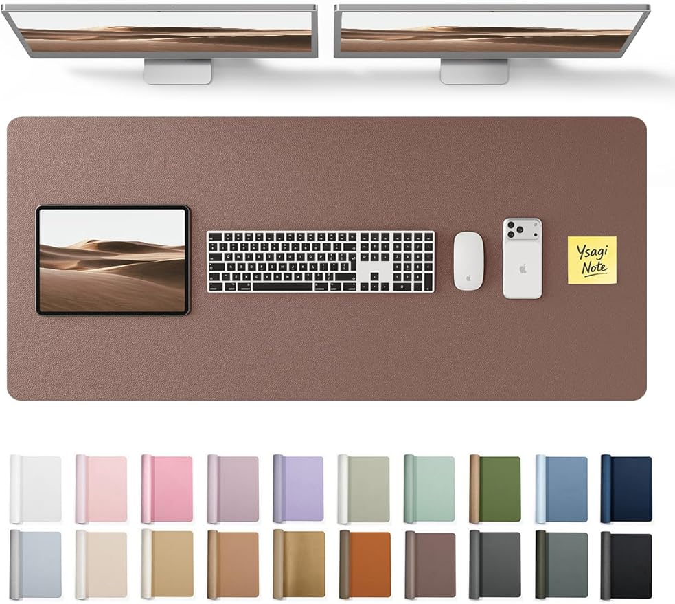YSAGi Leather Desk Protector, Office Mat, Large Mouse Mat, Non-Slip PU Leather Blotter, Laptop Desk, Waterproof Writing Pad for Office and Home (Chocolate, 47" x 17")