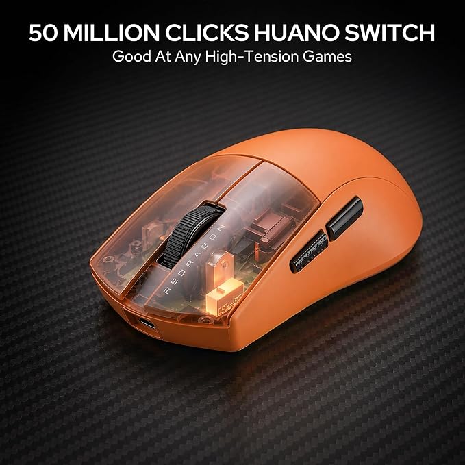 Redragon M916 ULT Wireless 8K Polling Rate Gaming Mouse, 54G Ultra-Lightweight 30,000 Max DPI Gaming Mice w/Ergonomic Natural Grip Build, Full Programmable Buttons, Orange