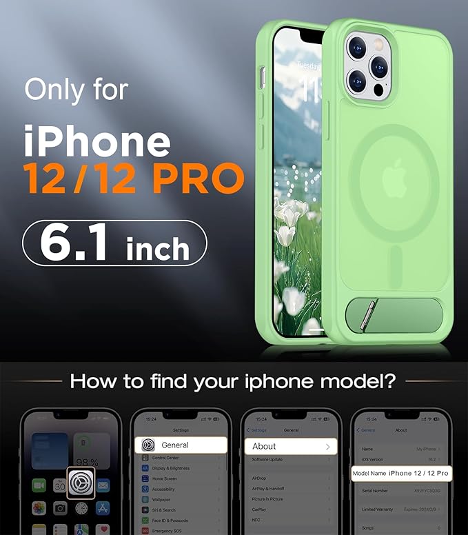 Magnetic Compatible with iPhone 12 Case & iPhone 12 Pro Case, [Built-in Invisible Kickstand][Compatible with MagSafe][Military Grade Shockproof] Slim Translucent Matte Phone Case 6.1"