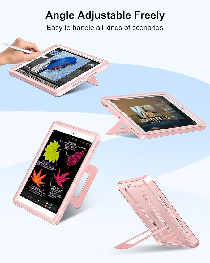 DTTO Case for iPad 6th/5th Generation 9.7 Inch 2018/2017, Adjust Kickstand Freely, Built-in Screen Protector, Frosted Full-Body Shockproof Protective Cover for iPad Air 2 / Pro 9.7, Pink Sand