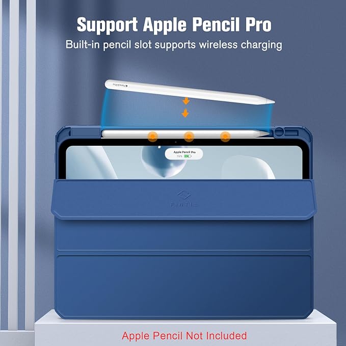 Fintie Hybrid Slim Case for iPad Pro 11-inch (M5) 2025 / (M4) 2024 - [Built-in Pencil Holder] Shockproof Protective Cover with Clear Transparent Back Shell, Navy