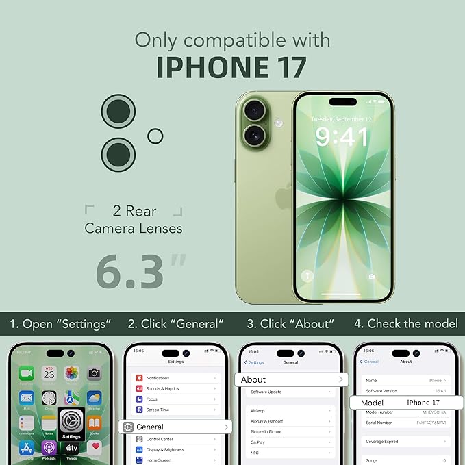 BERFY for iPhone 17 Case, Compatible with MagSafe, Built-in Glass Screen Protector, Camera Protection, Shockproof Full Body Phone case 6.3", Clear Green