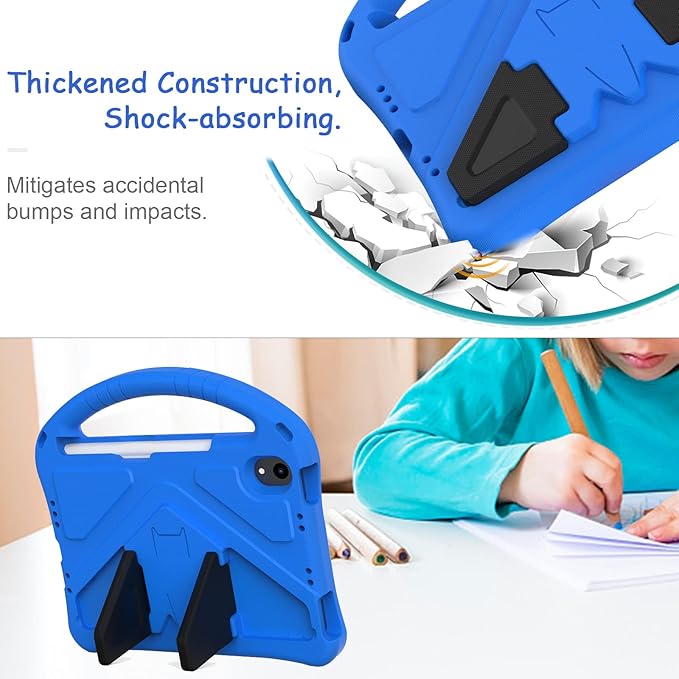 Light Weight Shock Proof EVA Foam Rugged Handle Stand Kids Friendly Anti-Slip Grip Protective Case for iPad Mini 7 (2024) & 6th Generation, Blue
