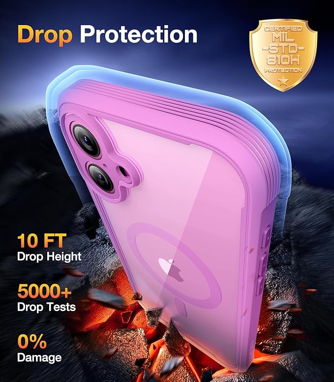 Diaclara Magnetic Designed for iPhone 16 Plus Case,[Full Camera Protection] 360 Clear Bumper Compatible with MagSafe Built-in Screen Protector for 16 Plus case,Magnetic Rose Purple