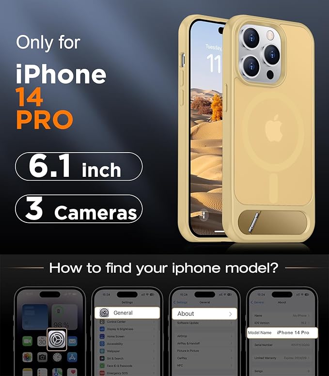 Magnetic Compatible with iPhone 14 Pro Case, [Built-in Invisible Kickstand][Compatible with MagSafe] [Military Grade Shockproof] Slim Translucent Matte Phone Case for iPhone 14 Pro 6.1"