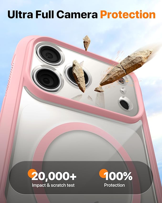 Diaclara Magnetic Designed for iPhone 17 Pro Case Full Body Bumper,[Compatible with MagSafe] Military Drop Proof Cover with Built-in Touch Sensitive Anti-Scratch Screen Protector,Pink