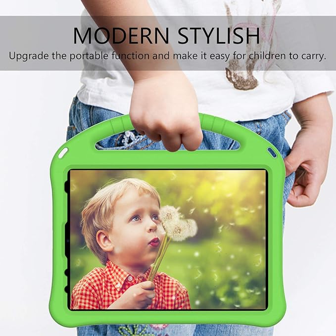 Kids Case for iPad Pro 11" 2022/2021/2020/2018, iPad Air 5th/4th Generation With Pencil Holder, Lightweight Shockproof EVA Foam Handle Stand Anti-Slip Grip Rugged, Green