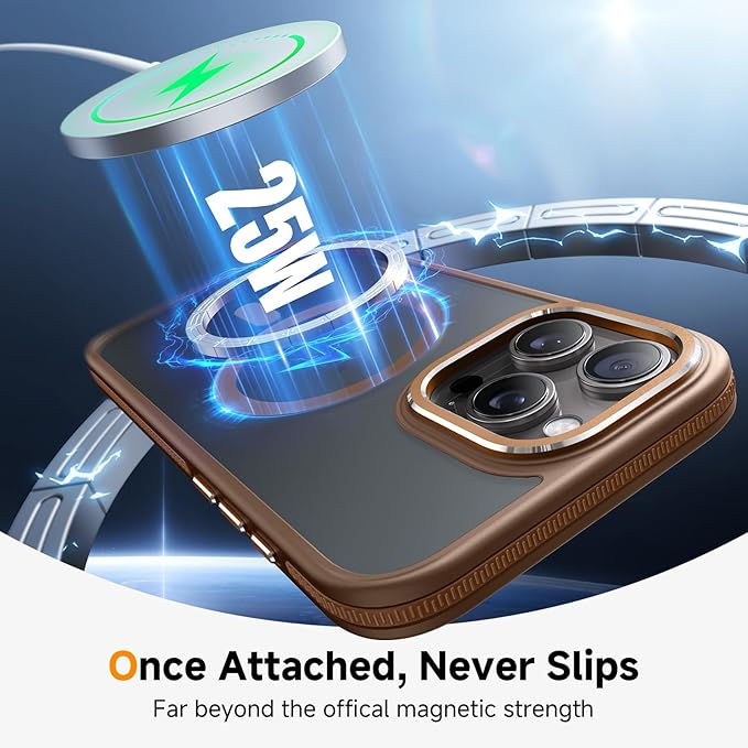 Magnetic 3 in 1 for iPhone 16 Pro Max Case, [Omni-Directional Protection] with 1x Screen Protector + 1x Camera Cover, [Seamless Work with Magsafe] Protective Silm Case for iPhone 16 Pro Max Brown