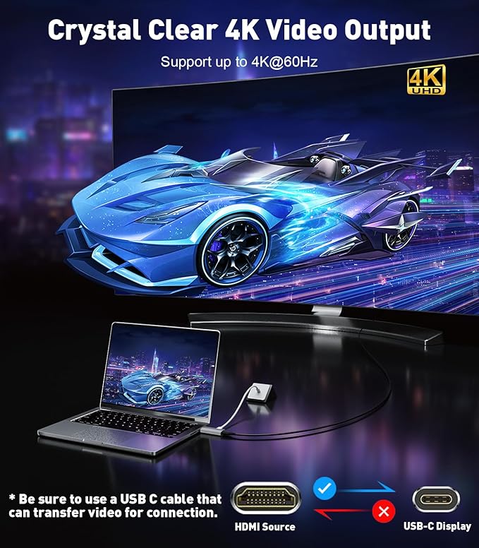 UANTIN HDMI to USB C Adapter (4K 60Hz) Uni-Directional HDMI (Source) to Type-C (Display) Male to Female Compatible with Laptop,PS5,XR/AR Glasses,Portable Monitor, Not Charging The Device