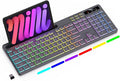 Soueto Wireless Keyboard with 7-Color RGB Backlit, Full-Size Computer Keyboard with Phone Tablet Holder, 2.4G Rechargeable Gaming Keyboard with Light Up Keys, Compatible with Mac, Windows (Grey)