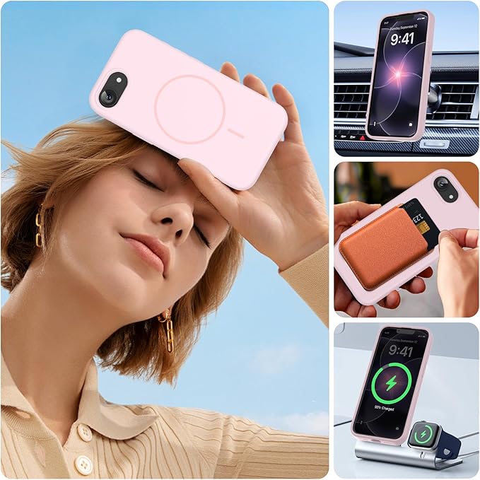 Miracase Magnetic for iPhone 17e Case & iPhone 16e Case, [Soft Anti-Scratch Microfiber Lining], Compatible with MagSafe, Silicone Shockproof Protection Phone Case for iPhone 17e/16e, Sand Pink