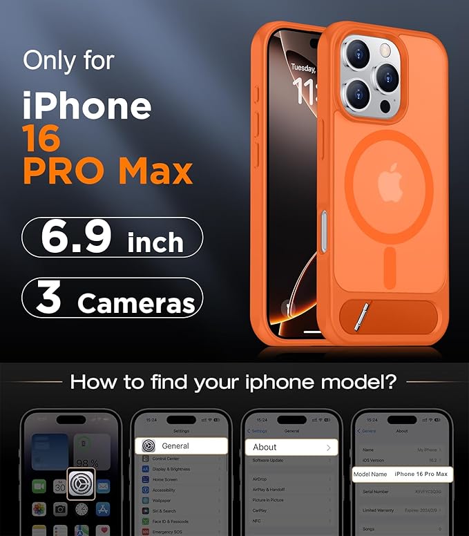 Magnetic Compatible with iPhone 16 Pro Max Case, [Built-in Invisible Kickstand][Compatible with MagSafe][Military Grade Shockproof] Slim Translucent Matte Phone Case for iPhone 16 Pro Max 6.9"