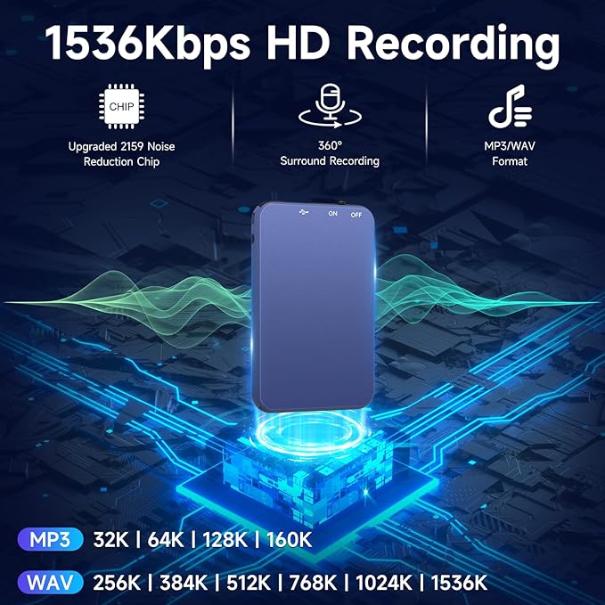 64GB Digital Voice Recorder - 1536KB Superior Sound Quality, Vormooi Premium Metal Voice Activated Recorder with 35Hrs Battey Time, Ideal for Interview Class Lecture Meeting