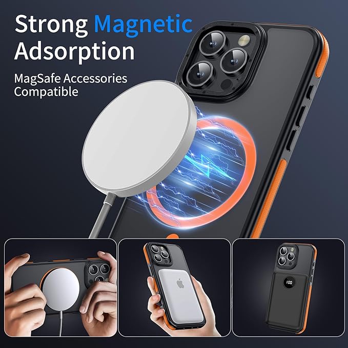 Strong Magnetic for iPhone 16 Pro Max case [10Ft Military-Grade Protection] Compatible with fit MagSafe Shockproof Slim Thin Cover case for iPhone 16 Pro Max 6.9 inch, Bumper Orange