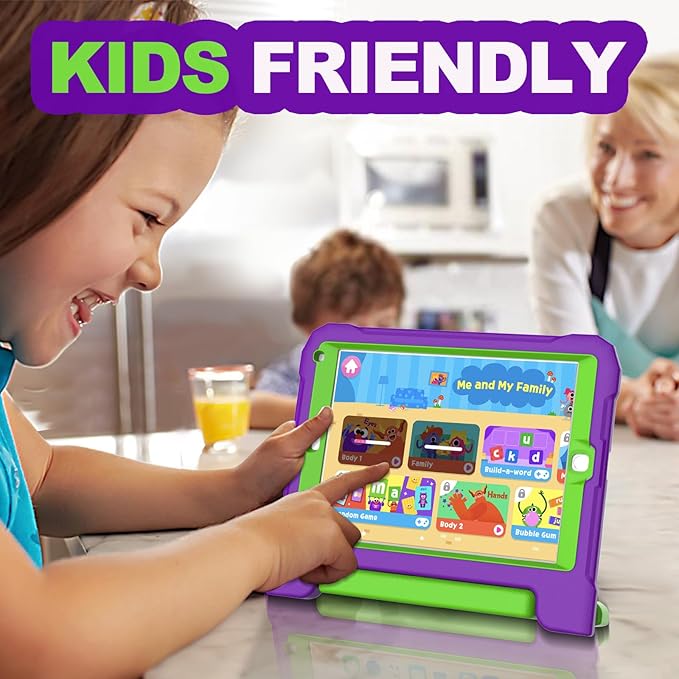 YIHE Kids Case for iPad 9.7 Inch with Screen Protector, Shockproof Handle Convertible Stand Case for iPad 9.7 6th/5th Generation 2018/2017, iPad Air 2/1& iPad Pro 9.7, Purple&Green