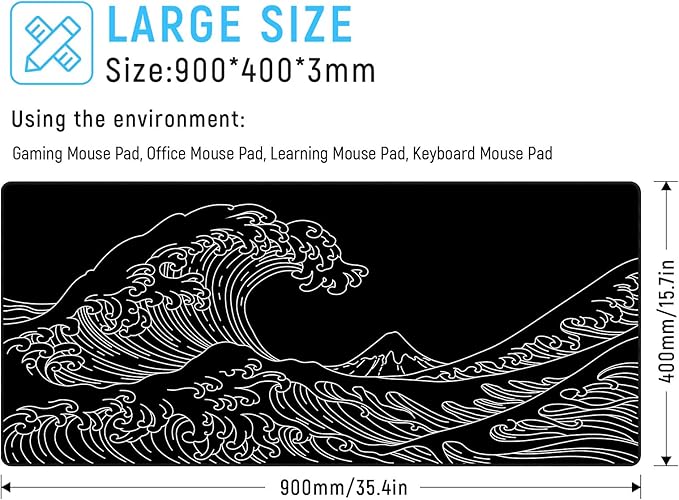 JIALONG Gaming Mouse Pad, Large Mousepad with Non-Slip Rubber Base, Smooth Cloth Surface Desk Keyboard Mat for Computer, PC, Laptop, Desktop 35.4 x 15.7 Inches, Black