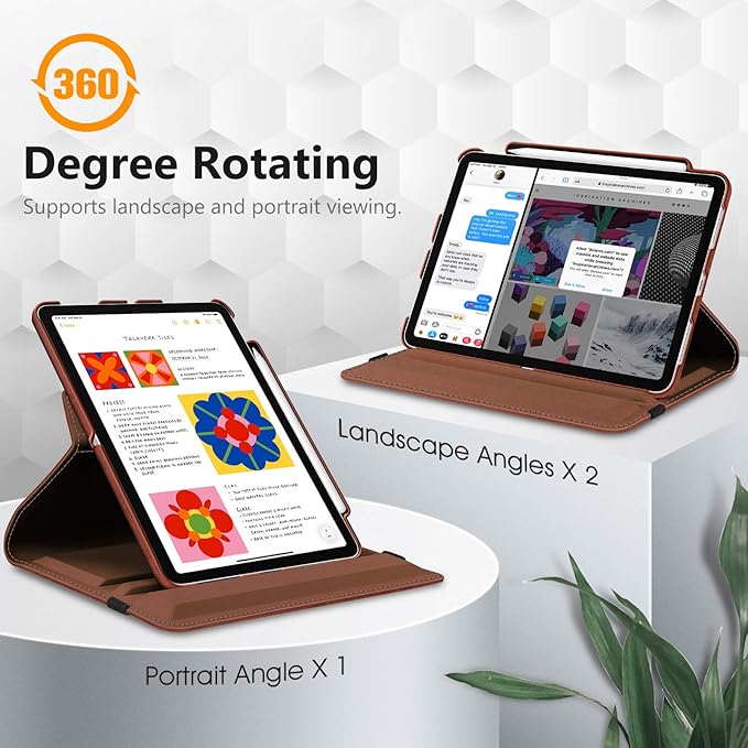 Fintie Rotating Case for iPad Air 11-inch M4/M3/M2 (2026/2025/2024), iPad Air 5th (2022) / 4th Generation 10.9 Inch - 360 Degree Rotating Protective Stand Cover with Pencil Holder, Brown
