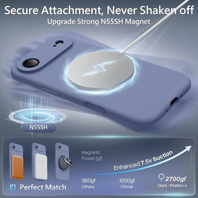 FireNova Magnetic for iPhone Air Case, Compatible with MagSafe, [Integrated Silicone Camera Control Button] [Camera Protection] Microfiber Lining Phone Case for iPhone 17 Air, 6.5", Lavender Gray