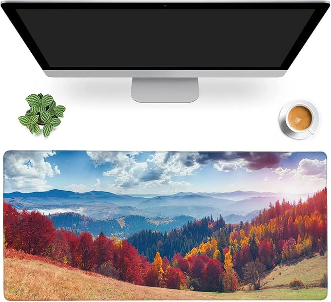 Colorful Autumn Landscape in Mountain Village Gaming Mouse Pad XXL Large Desk Mouse Pad Keyboard Mat with Stitched Edges Waterproof Non-Slip Desk Mat for Laptop,Keyboard,Computer 35.4 * 15.7 Inch