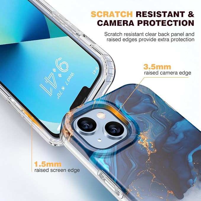 Diaclara Designed for iPhone 13 Case, Full Body Rugged with Built-in Touch Sensitive Anti-Scratch Screen Protector, Soft TPU Bumper Case for iPhone 13 6.1" (Water Blue)