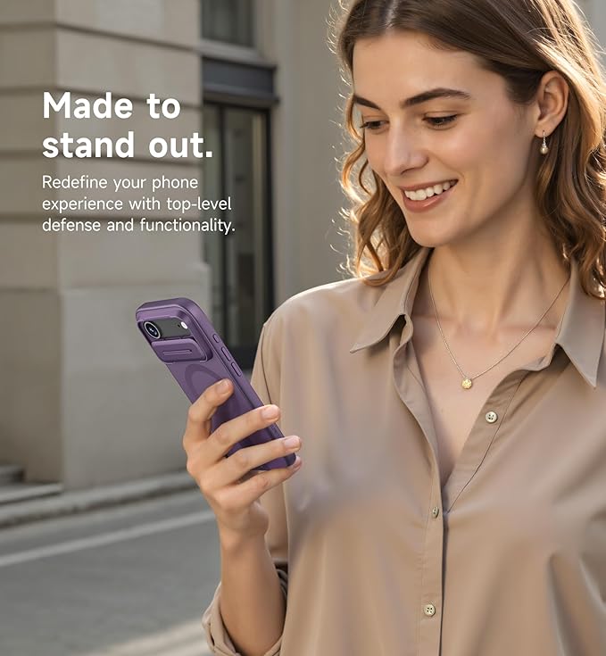 SURITCH for iPhone Air Case with Camera Control Cover, Camera Slide Cover and Adjustable Kickstand, Compatible with MagSafe, Shockproof Bumper Protective Cases for iPhone 17 Air 6.5 Inch, Dark Purple
