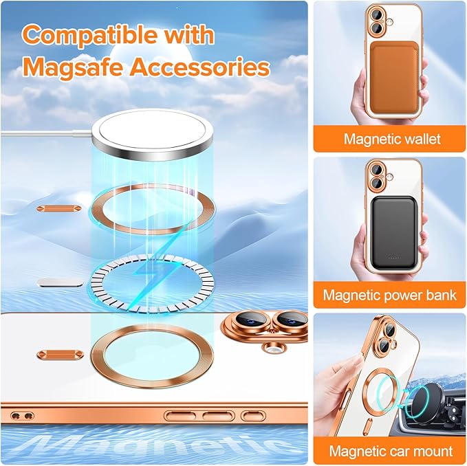 Hython Magnetic Clear for iPhone 17 Case with Camera Lens Protector [Compatible with MagSafe] Luxury Plating Edge Slim Soft TPU Cover Protective Phone Case for iPhone 17 6.3", Orange