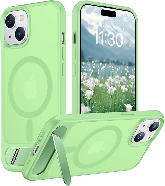 Magnetic Compatible with iPhone 15 Case, [Built-in Invisible Kickstand][Compatible with MagSafe] [Military Grade Shockproof] Slim Translucent Matte Phone Case for iPhone 15 6.1"
