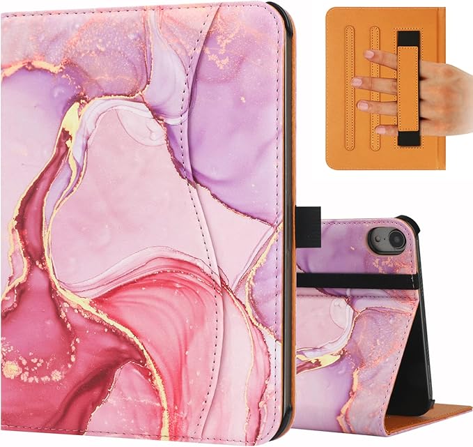 iPad mini 7 Case (A17 Pro) 2024, iPad mini 6 Case 2021, iPad mini 7th/6th Generation Case 8.3 Inch,Premium PU Leather Folio Stand Cover with Pencil Holder and Multi-Viewing Angles(Pink Marble)
