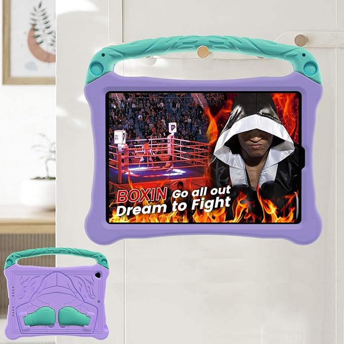 Dteck for iPad Air 3rd Generation and iPad Pro Case 10.5" 2019/2017 Release, Cute Boxing Shockproof Hard Case with Handle/Kickstand/Shoulder Strap, Protective Lightweight Kids-Friendly Cover, Purple