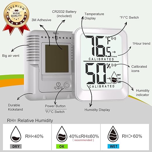 3 Pack Room Thermometer Indoor Hygrometer Digital Mini Humidity Meter Gauge with Temperature and Humidity Monitor Sensor for House, Pet, Plant, Incubator - Battery Included