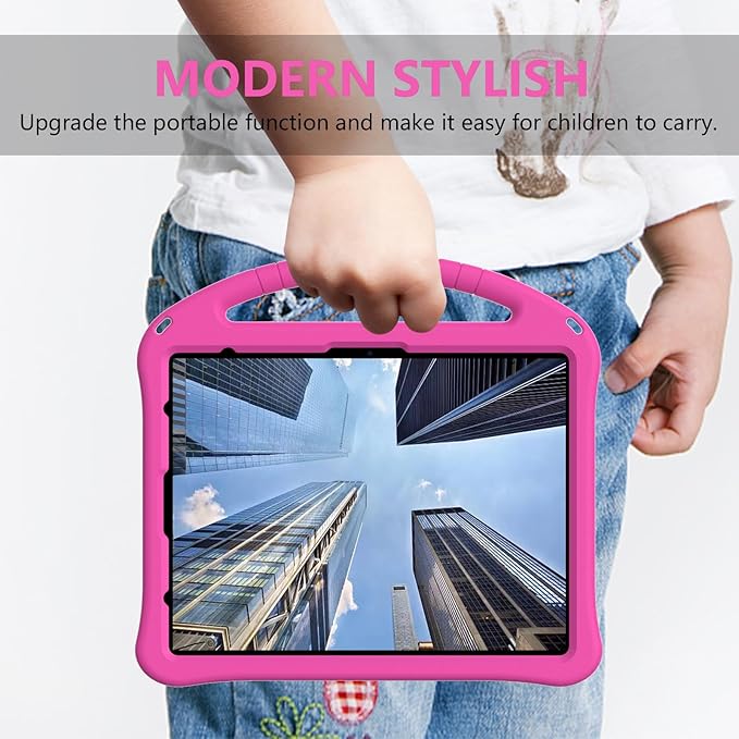 Kids Case for Apple iPad Air 13 M4 M3 M2 2026 2025 2024/ iPad Pro 13 M5 M4 2025 2024/ Pro 12.9" 2022/2021/2020/2018, EVA Shockproof Handle Kickstand Lightweight Cover with Shoulder Strap, Rose