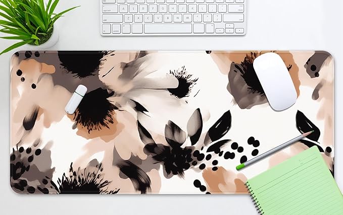 Arttown Brown Boho Tribal Flower Mouse Pad Large Gaming Mat Floral Non-Slip Desk Pad Keyboard and Mouse Desk Mat for Gamer, Office & Home, 31.5 x 15.7 in