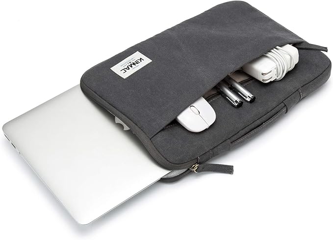 Kinmac 360° Heavy Duty Protective Laptop Sleeve Case Bag Cover with Handle for MacBook Air 13 inch,iPad Pro 13 inch and 13.3 inch HP,Dell,Lenovo,Asus,Acer Laptop (Grey Canvas)