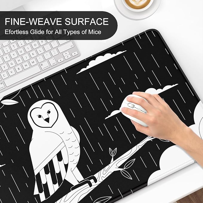 Auhoahsil Ultra Large Gaming Mousepad, XXL Extended Full Size Desktop Matt for Keyboard, Laptop & Computer, 35.5 x 15.7 in, Gothic Black White Owl